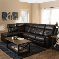 Baxton Studio R3838-Dark-Brown-SF Roland Modern and Contemporary Dark Brown Faux Leather 2-Piece Sectional with Recliner and Storage Chaise